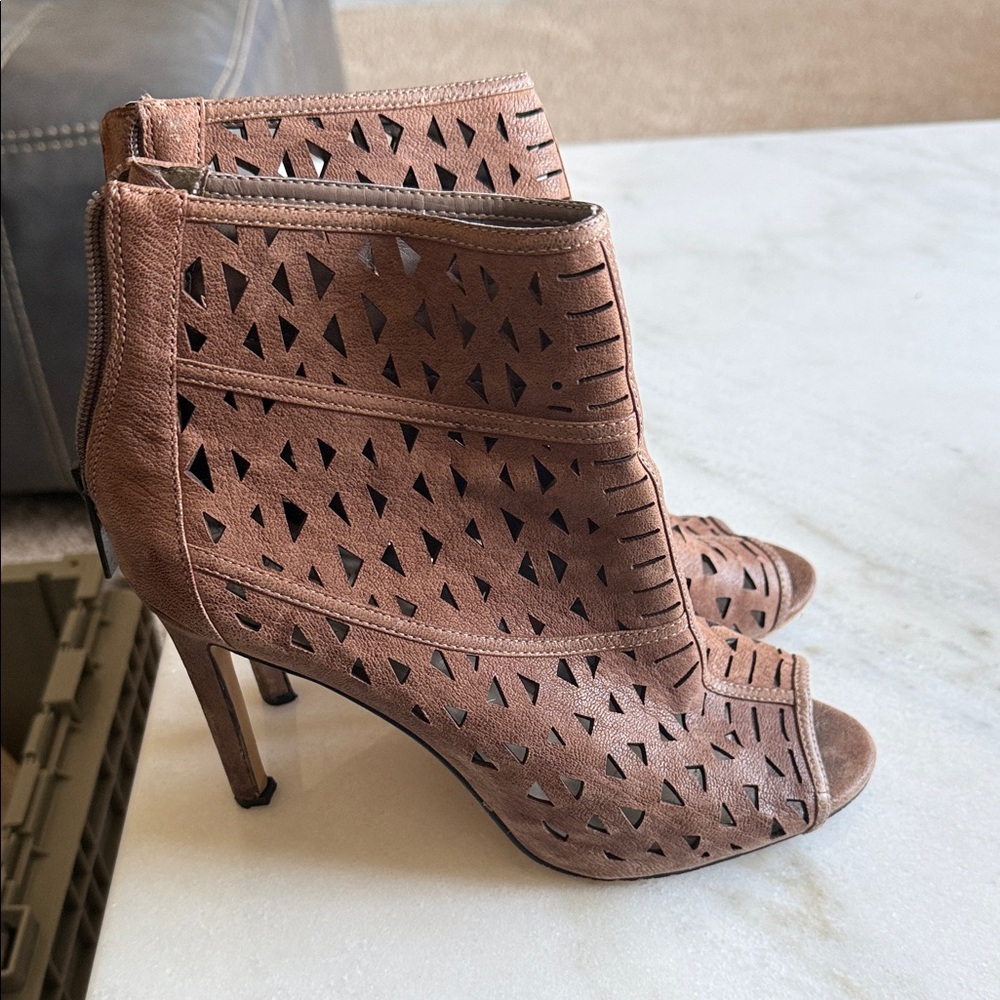 Vince Camuto Tan Cut-Out Heeled Booties